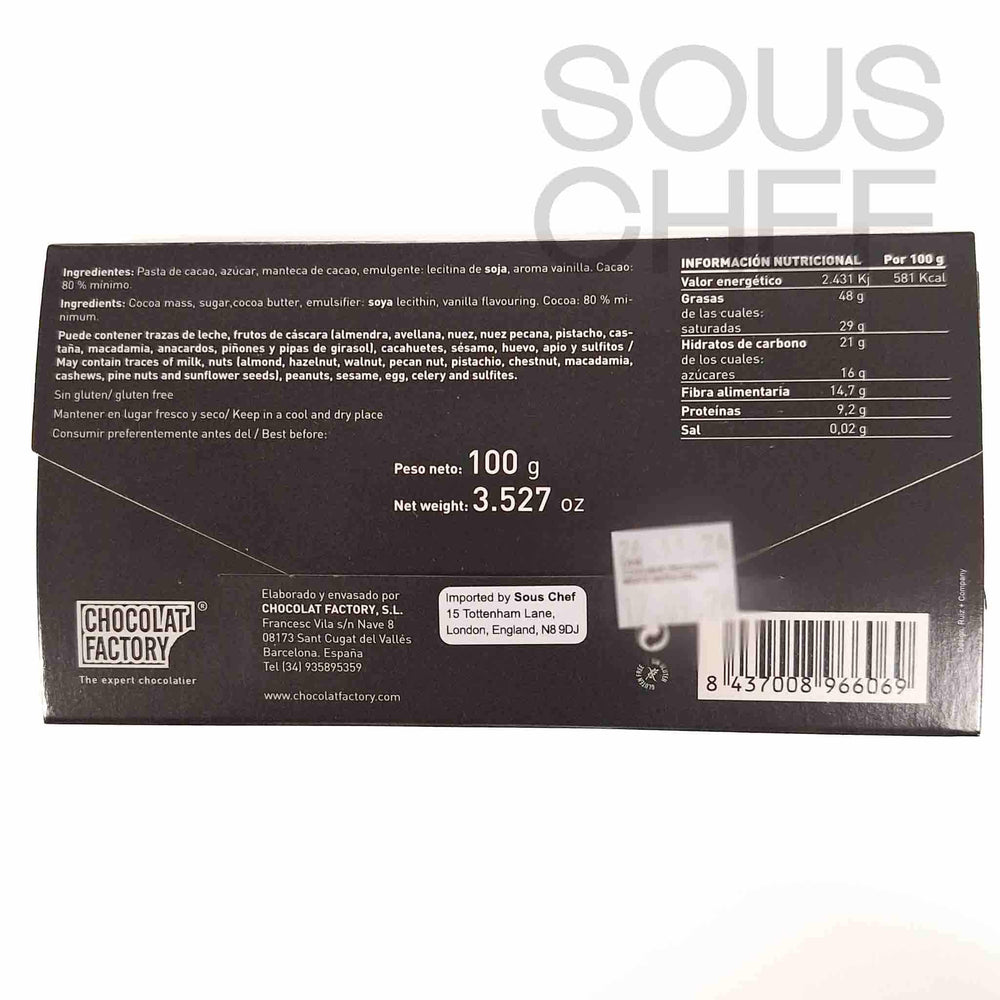 Chocolat Factory 80% Dark Chocolate Bar, 100g