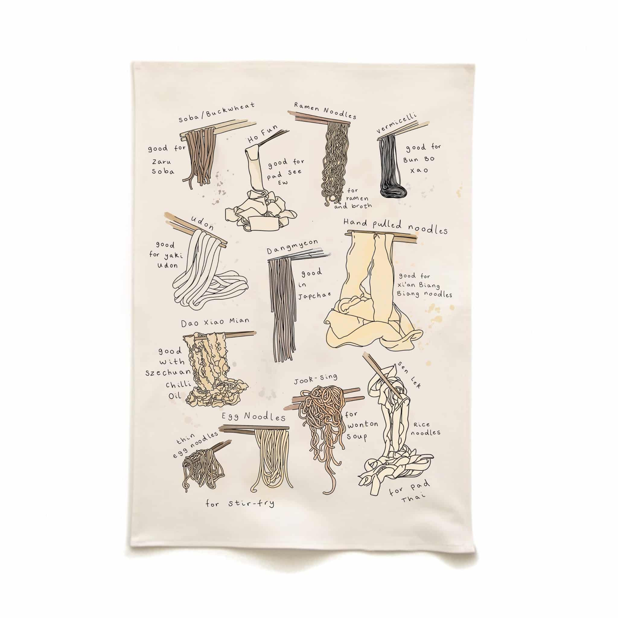 Types of Noodles Organic Cotton Tea Towel