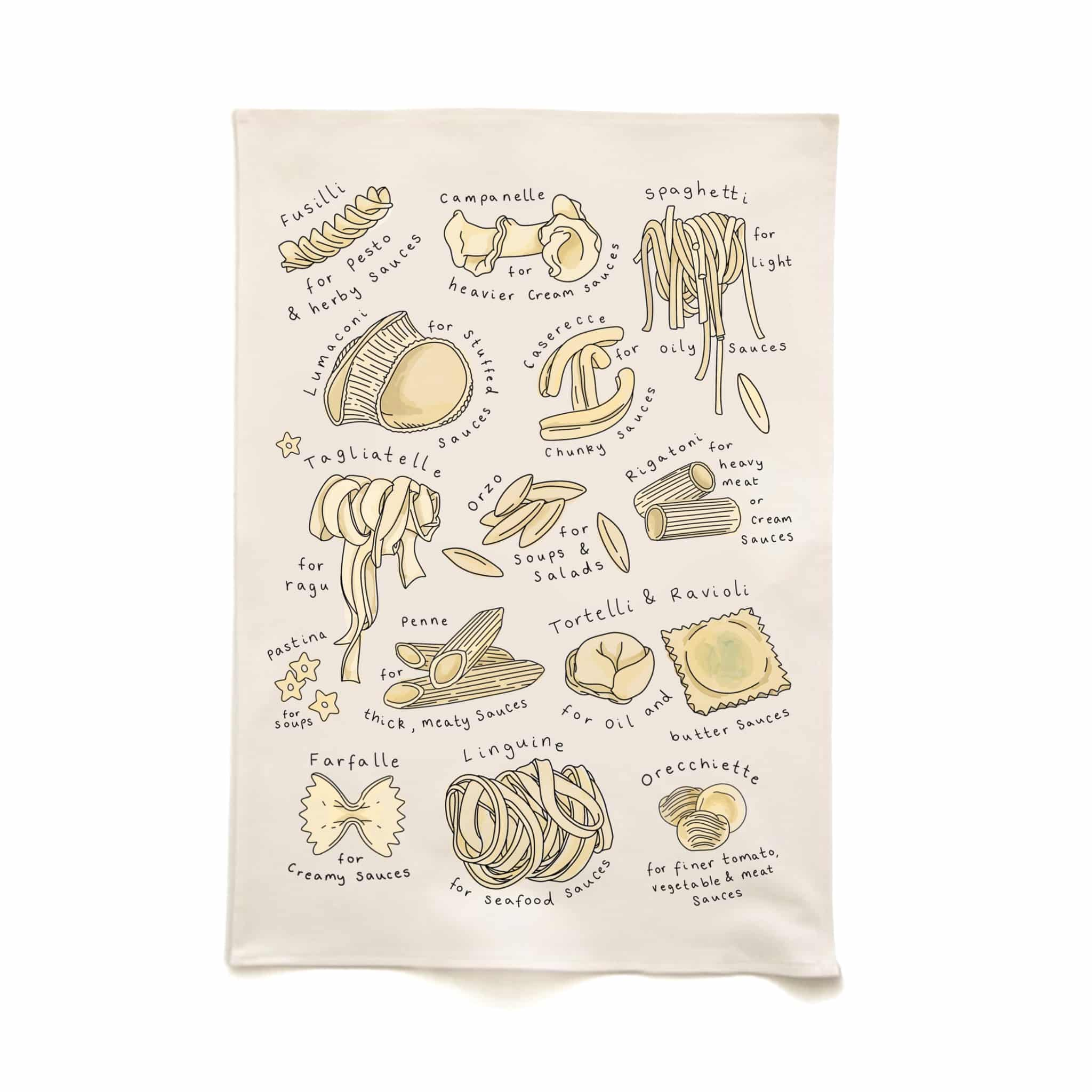 Types of Pasta Organic Cotton Tea Towel