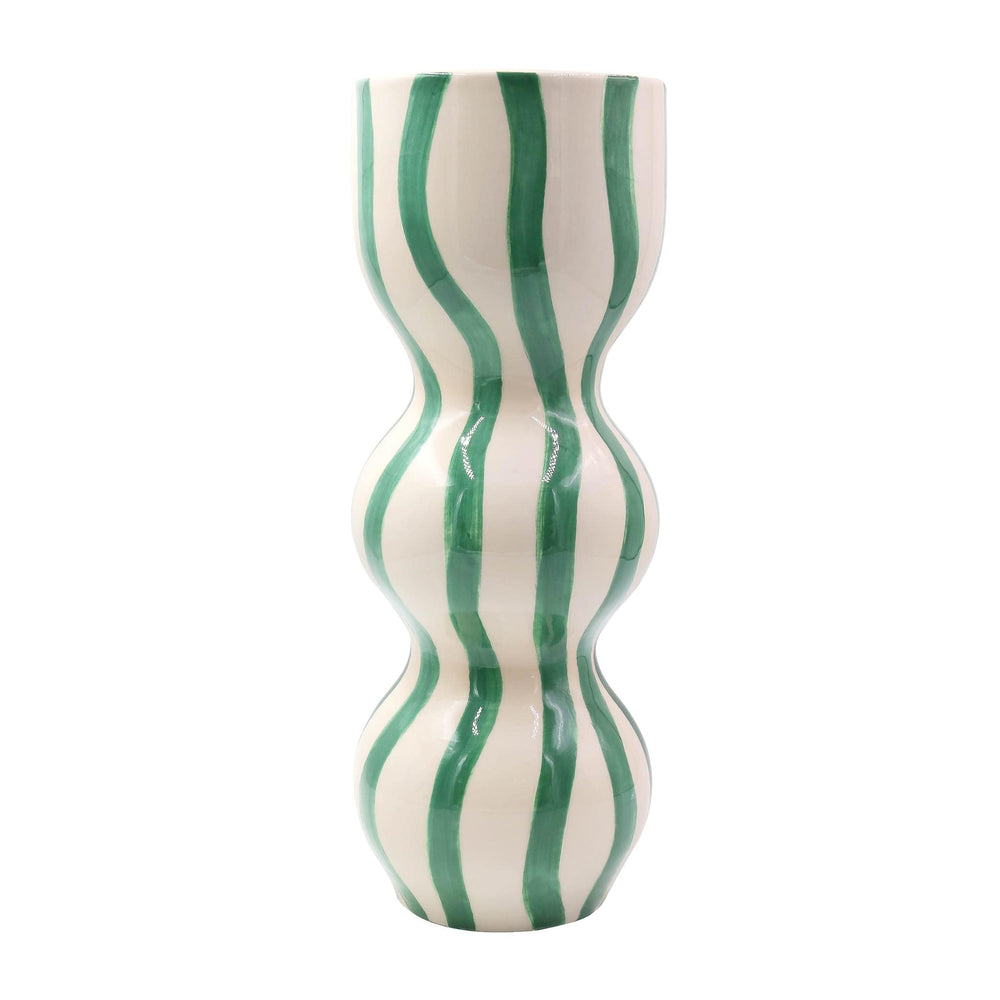 Que Rico Green Stripe Raquel Vase, 34.5cm