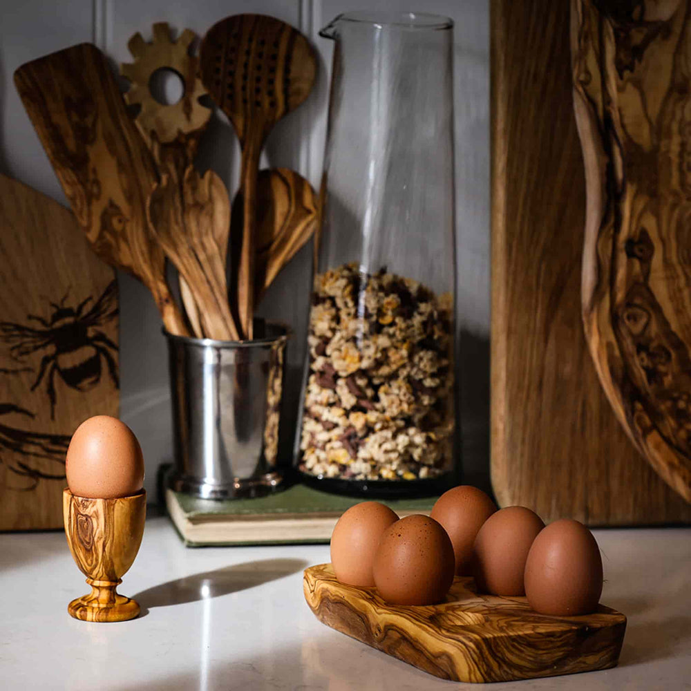 6 Slot Olive Wood Egg Cup Holder