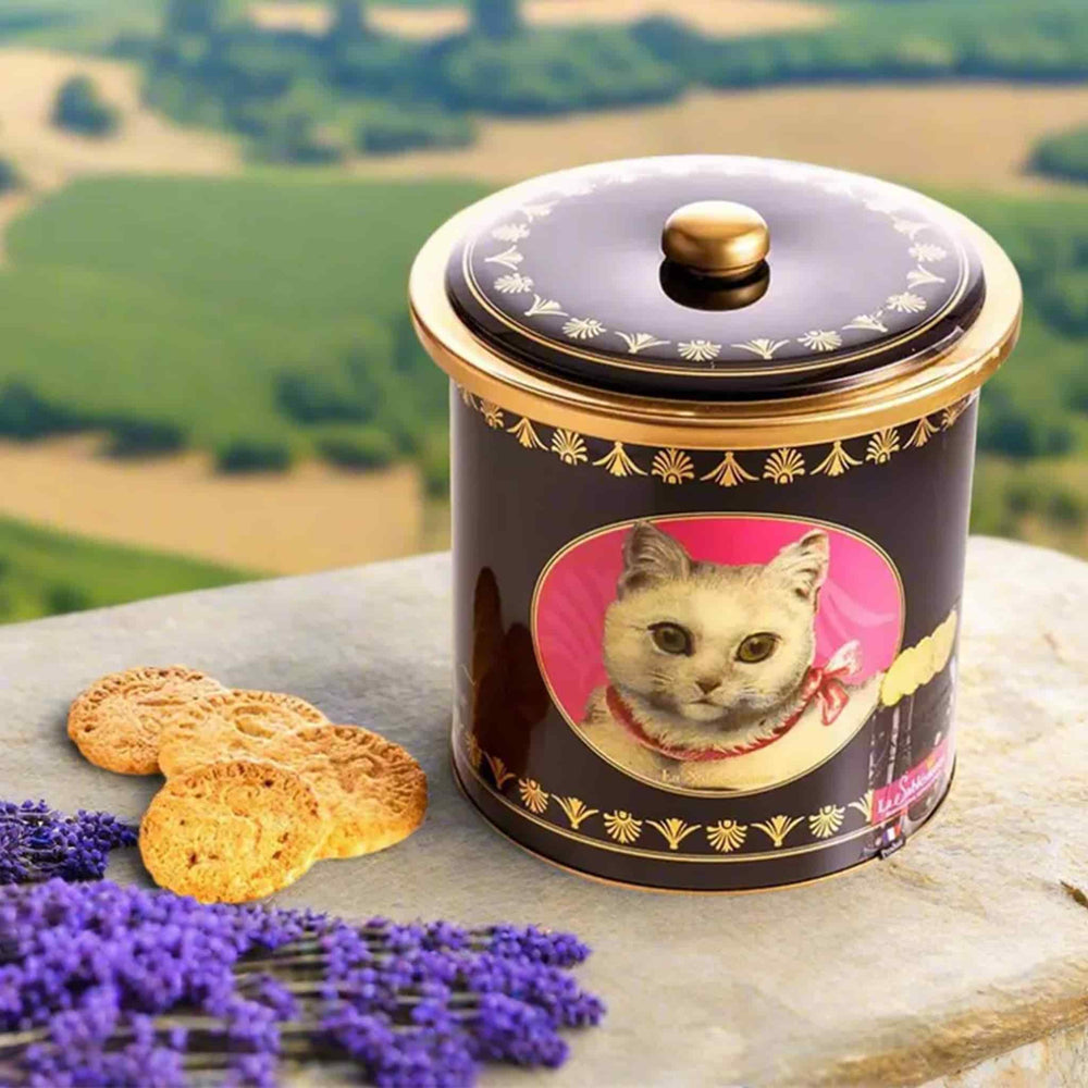 La Sablesienne French Sable Biscuits in Round White Cat Tin, 250g