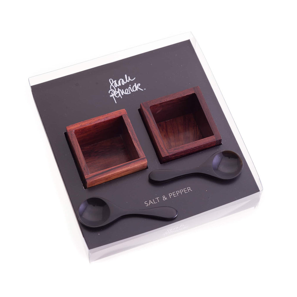 Sarah Petherick Rosewood Salt & Pepper Pots with Black Horn Spoons