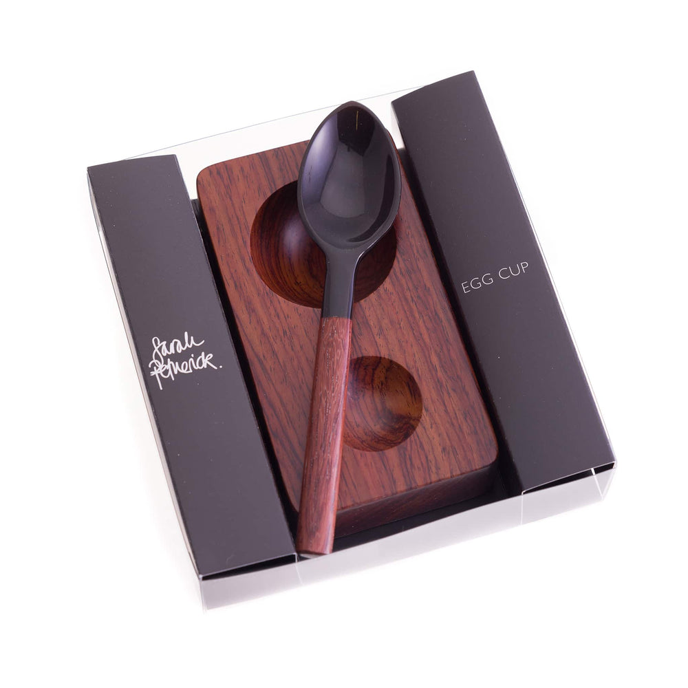 Sarah Petherick Rosewood Egg Cup with Black Horn Egg Spoon