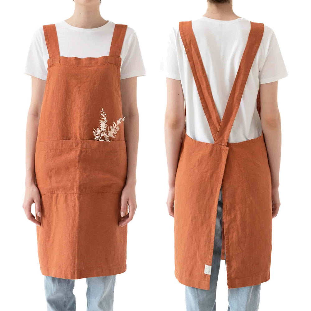 Rust Crossback Linen Apron