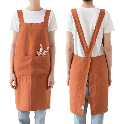 Rust Crossback Linen Apron