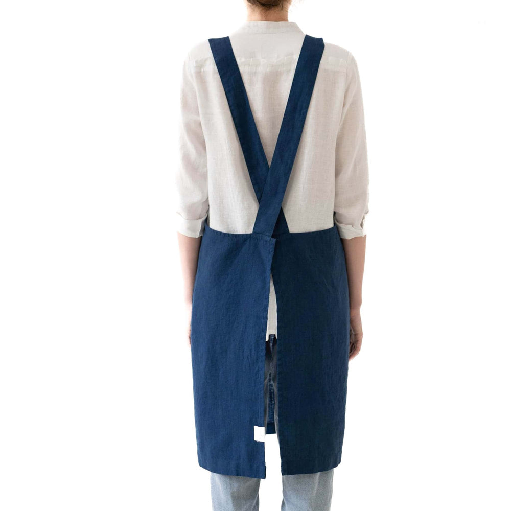 Navy Crossback Linen Apron