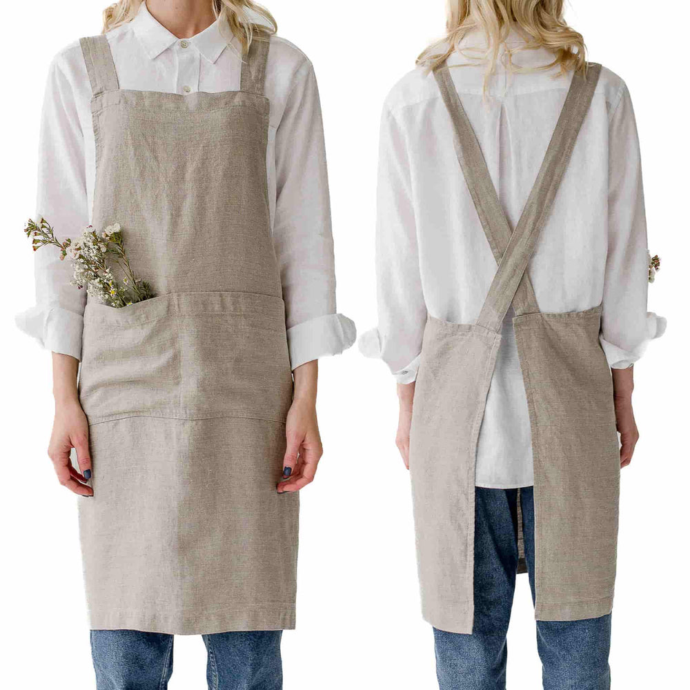 Natural Crossback Linen Apron