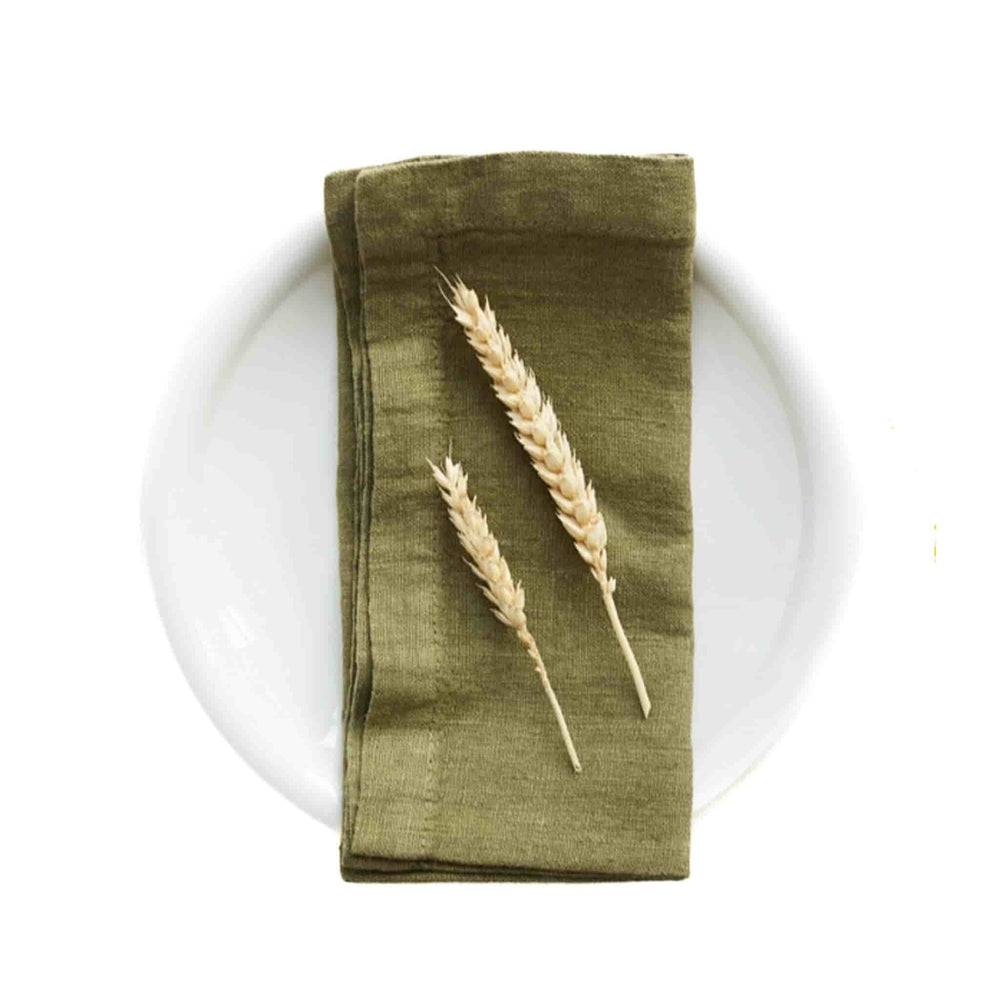 Set of 2 Olive Linen Napkins