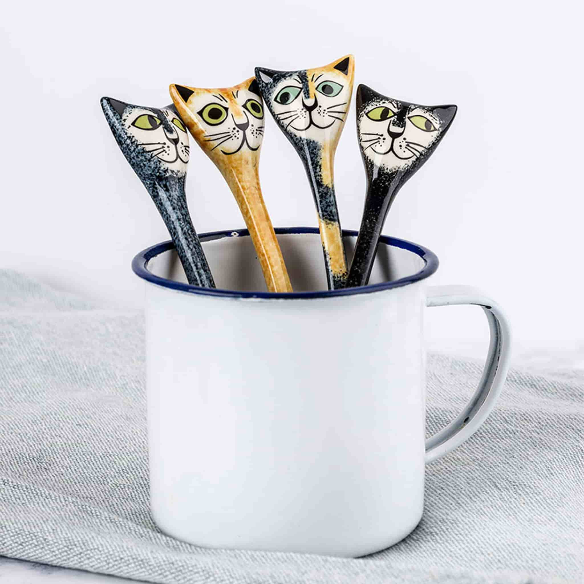 Hannah Turner Set of 4 Cat Spoons, 13cm