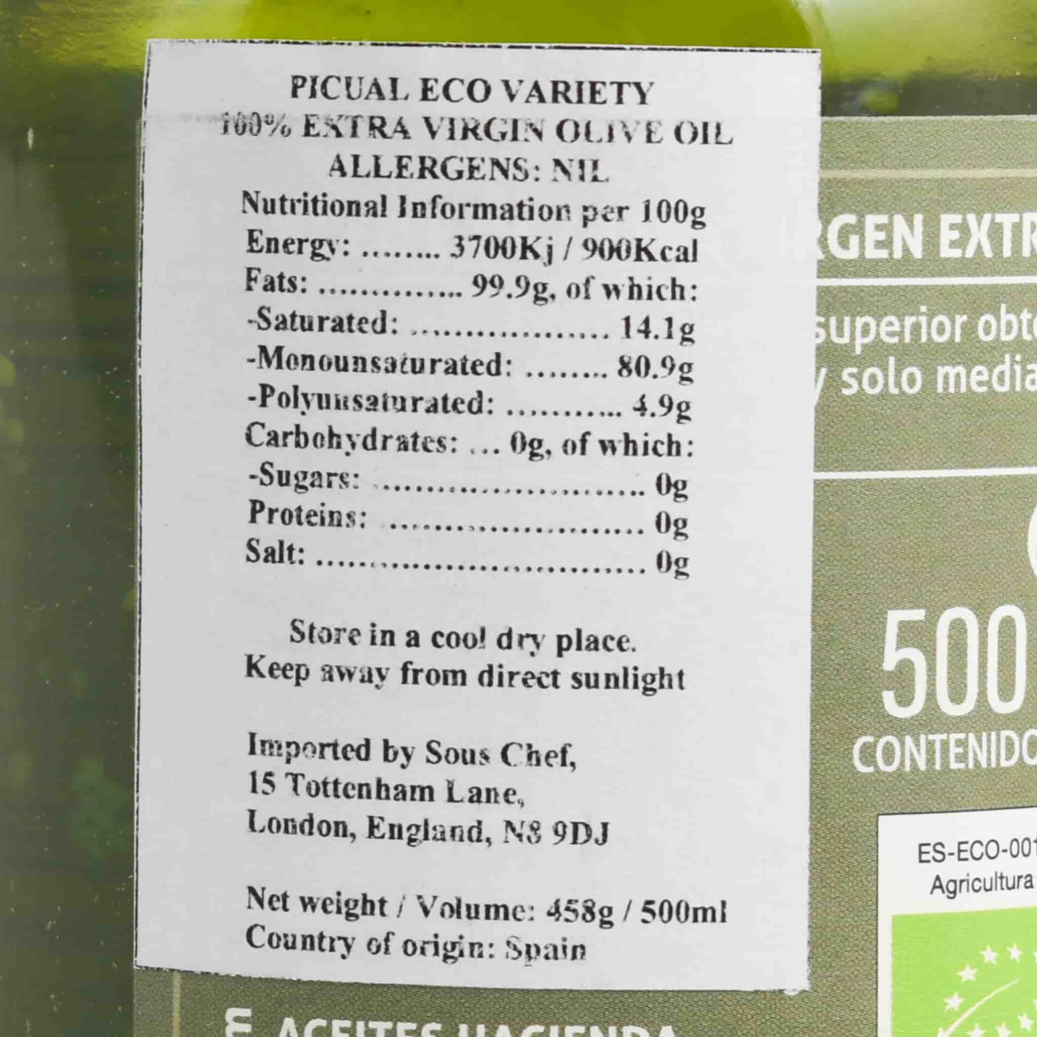 Hacienda el Palo Premium Picual Ecological Extra Virgin Olive Oil, 500ml