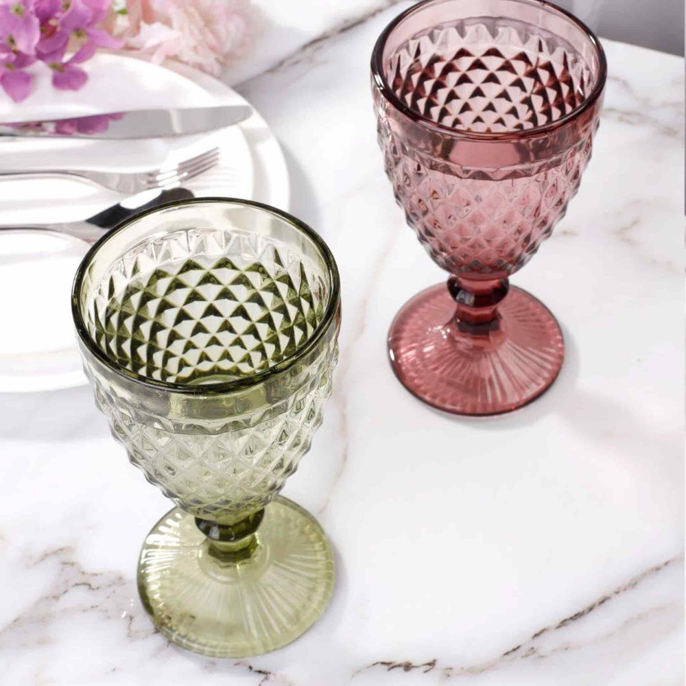 Set of 6 Green Diamond Wine Glasses, 350ml