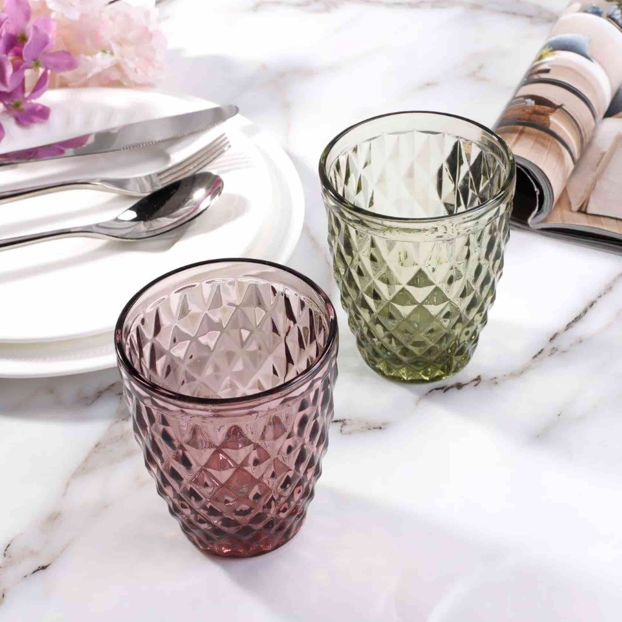 Set of 6 Purple Diamond Tumblers, 270ml