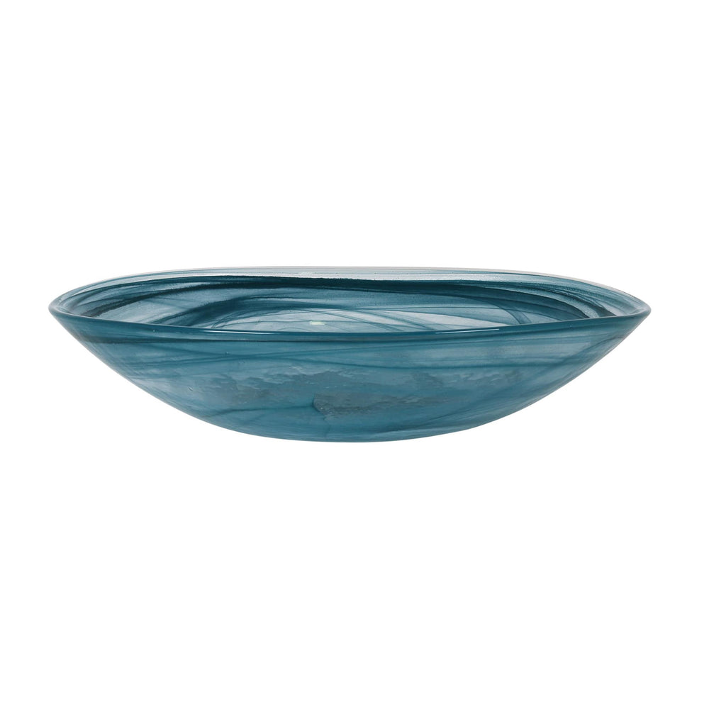 Teal Marble Glass Salad Bowl, 30cm