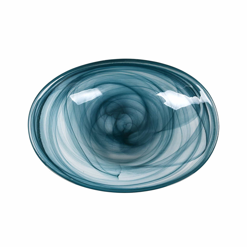 Teal Marble Glass Salad Bowl, 30cm