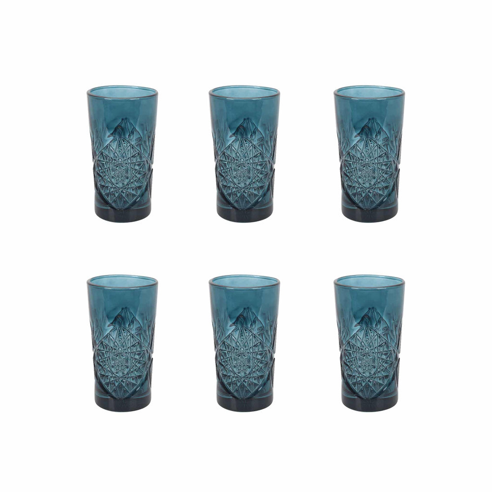 Set of 6 Blue Hobstar Highball Glasses, 350ml