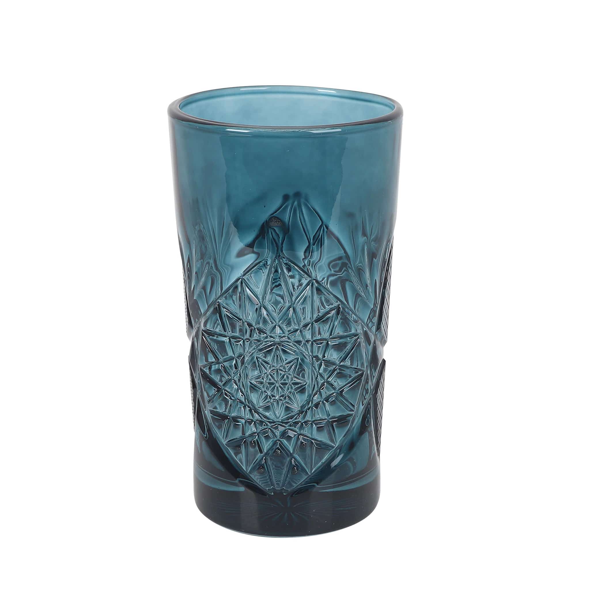 Set of 6 Blue Hobstar Highball Glasses, 350ml