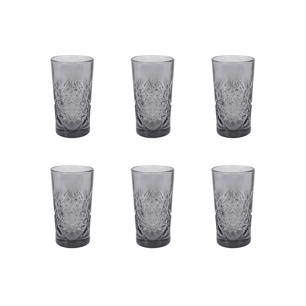 Set of 6 Smoke Hobstar Highball Glasses, 350ml