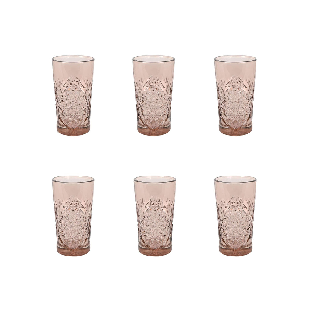 Set of 6 Pink Hobstar Highball Glasses, 350ml