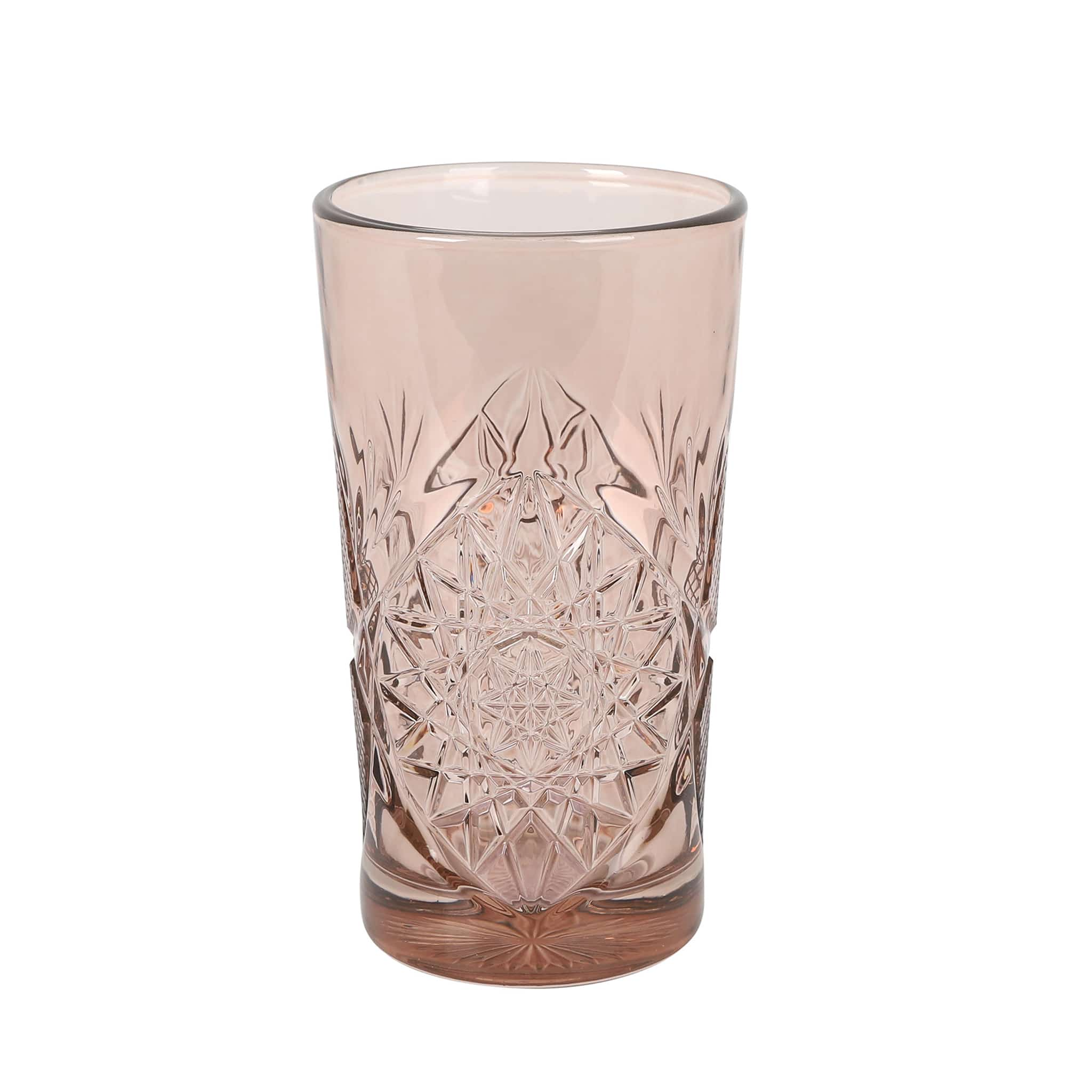 Set of 6 Pink Hobstar Highball Glasses, 350ml