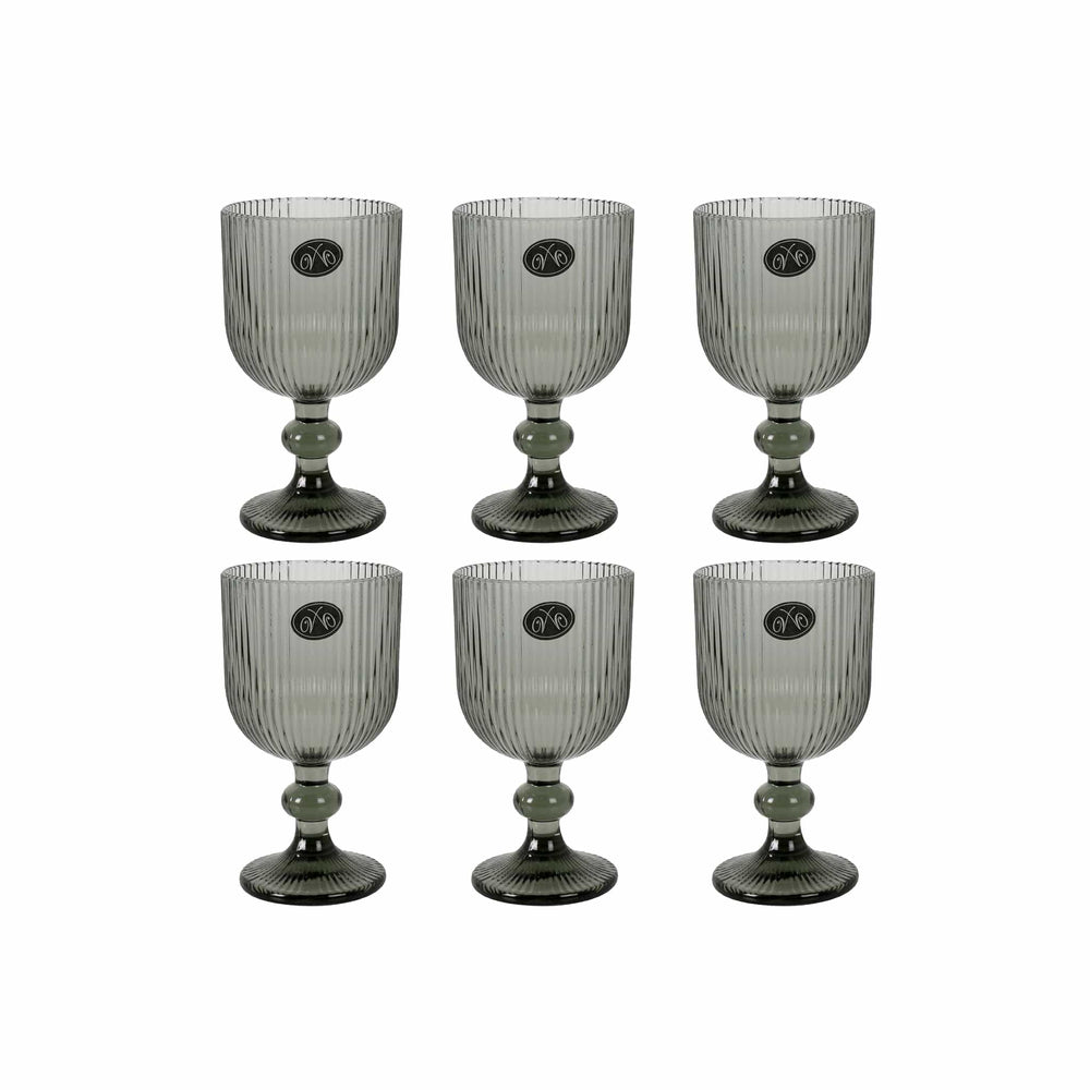 Set of 6 Ribbed Green Wine Glasses, 255ml