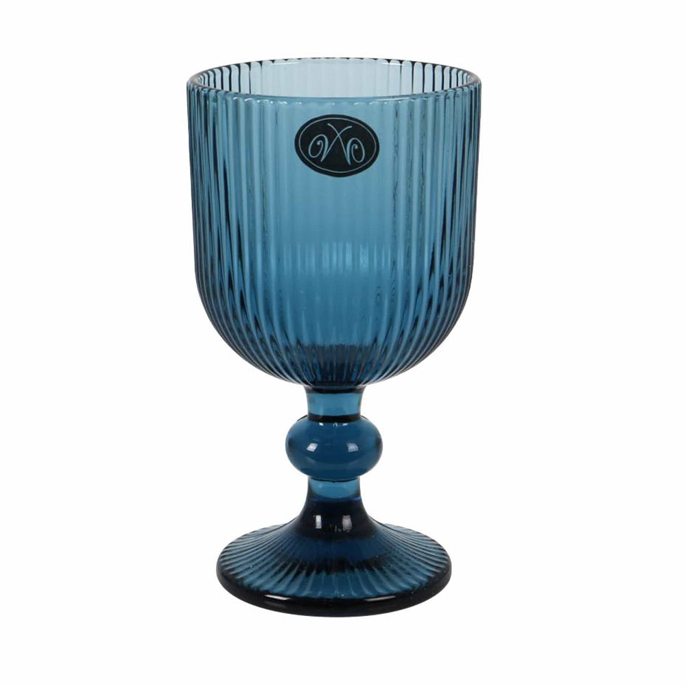 Set of 6 Ribbed Blue Wine Glasses, 255ml