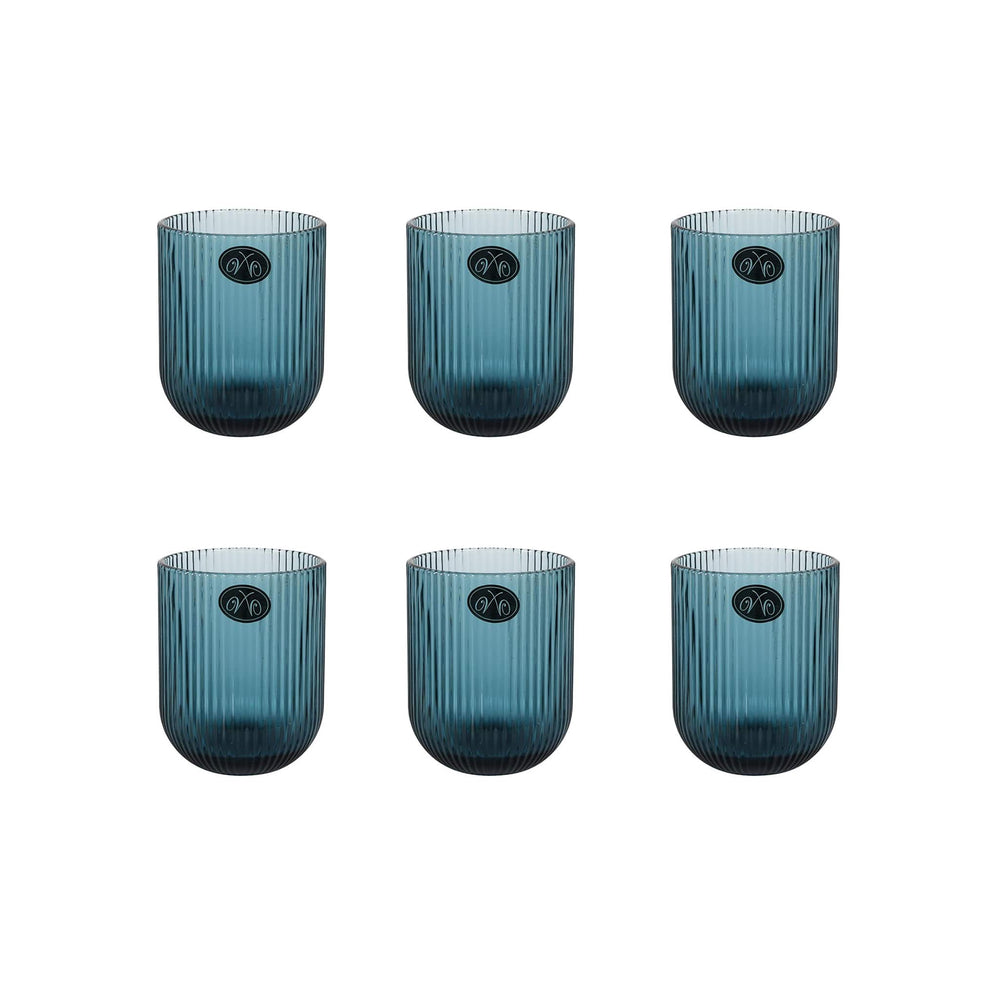 Set of 6 Ribbed Blue Tumblers, 270ml