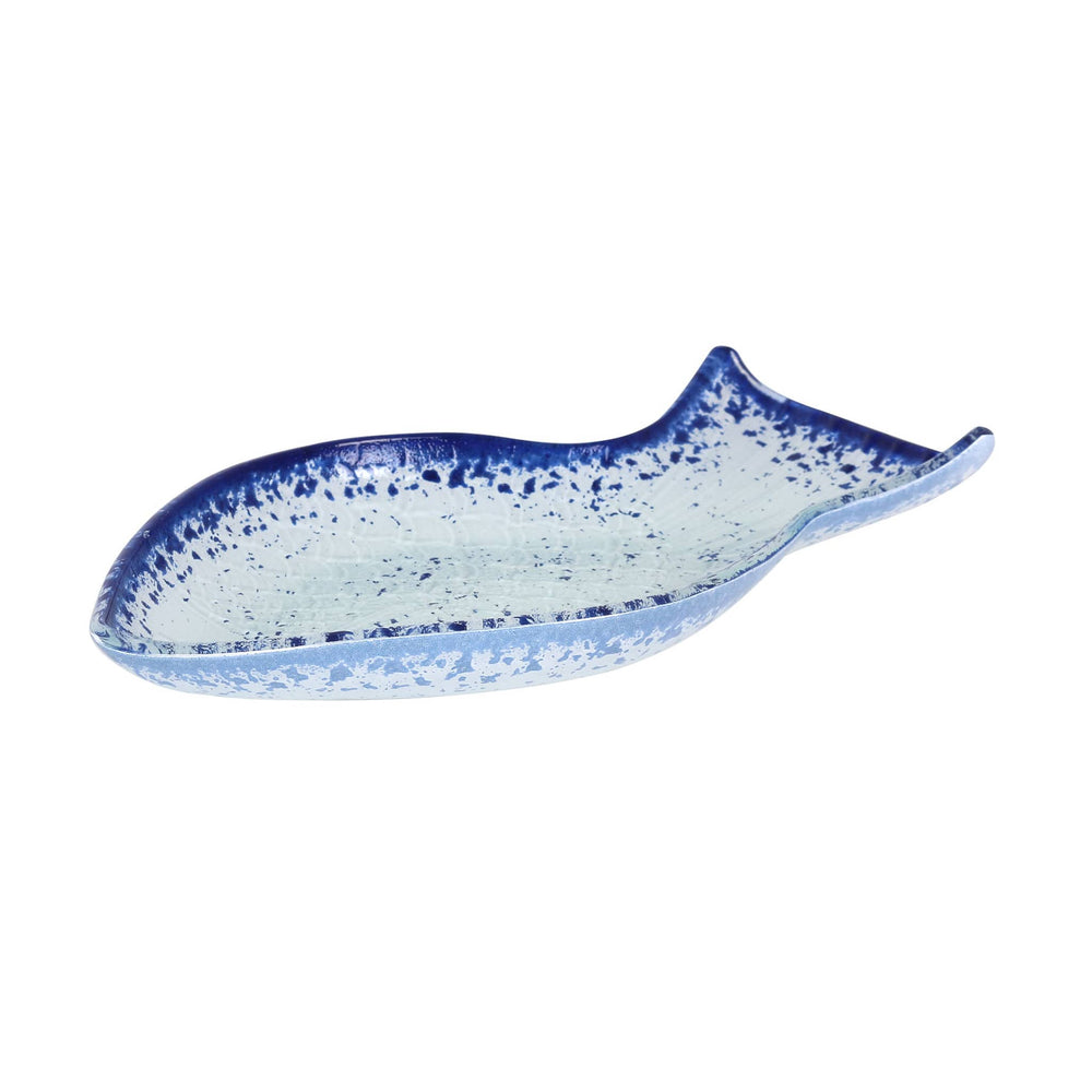 Cobalt Blue Rim Glass Fish Serving Dish, 20x12.5cm