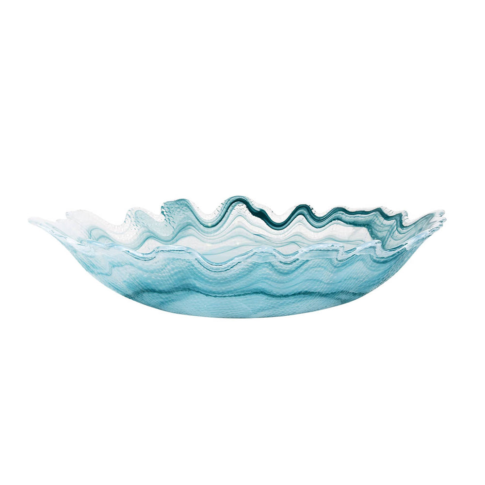 Turquoise Marble Glass Serving Bowl, 40x30cm