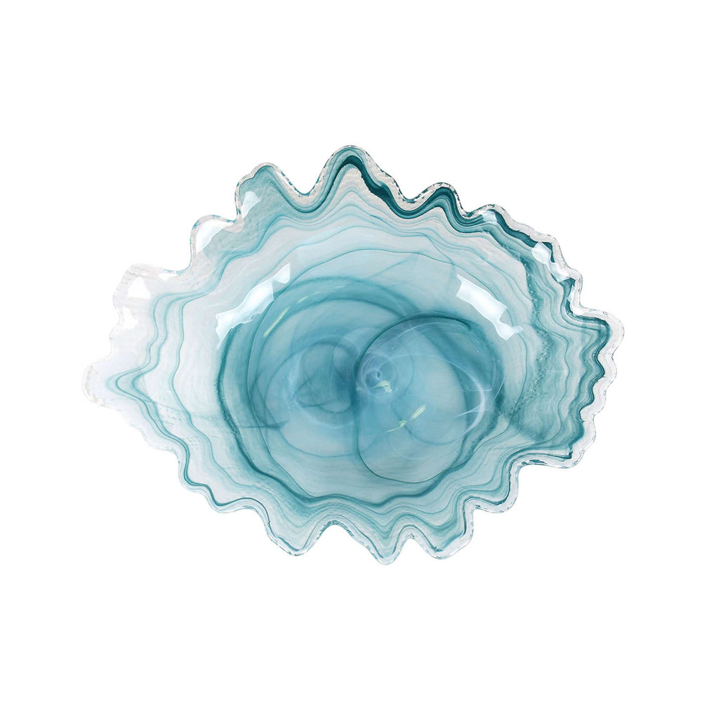 Turquoise Marble Glass Serving Bowl, 40x30cm