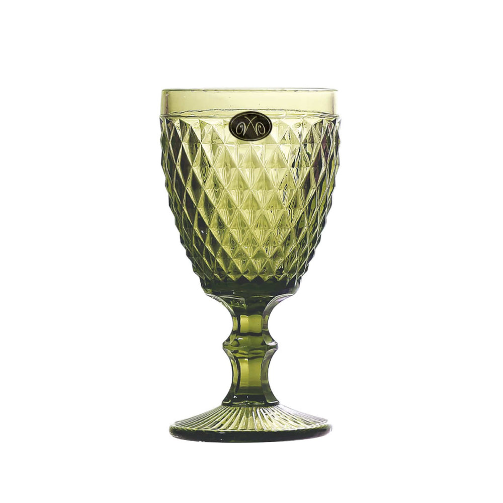 Set of 6 Green Diamond Wine Glasses, 350ml