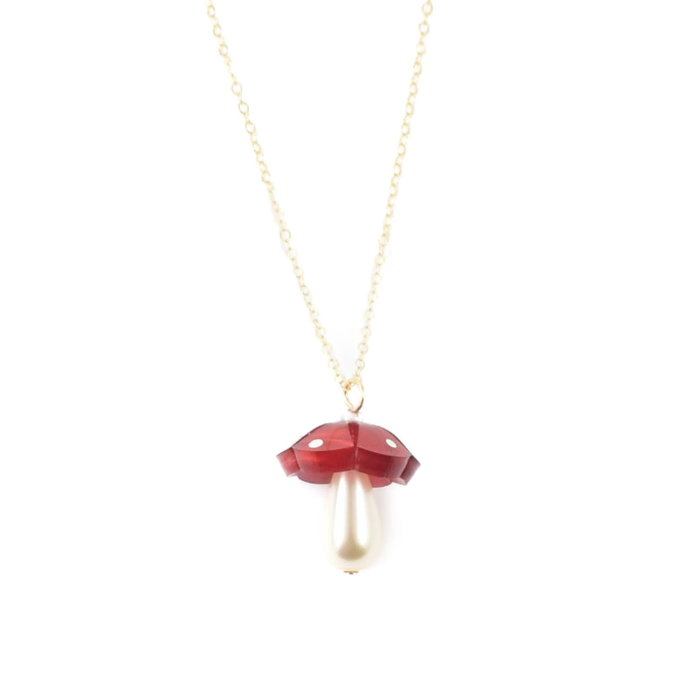 Wolf & Moon Red Mushroom Necklace