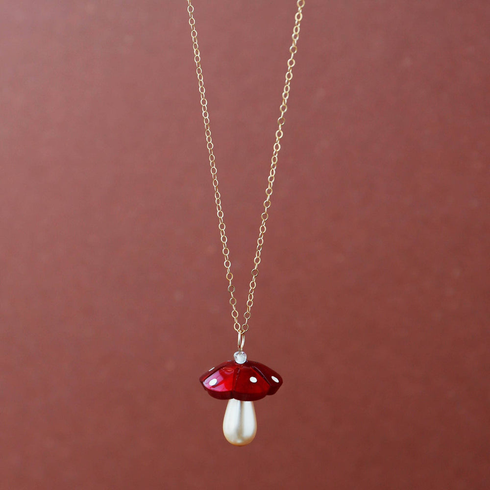 Wolf & Moon Red Mushroom Necklace