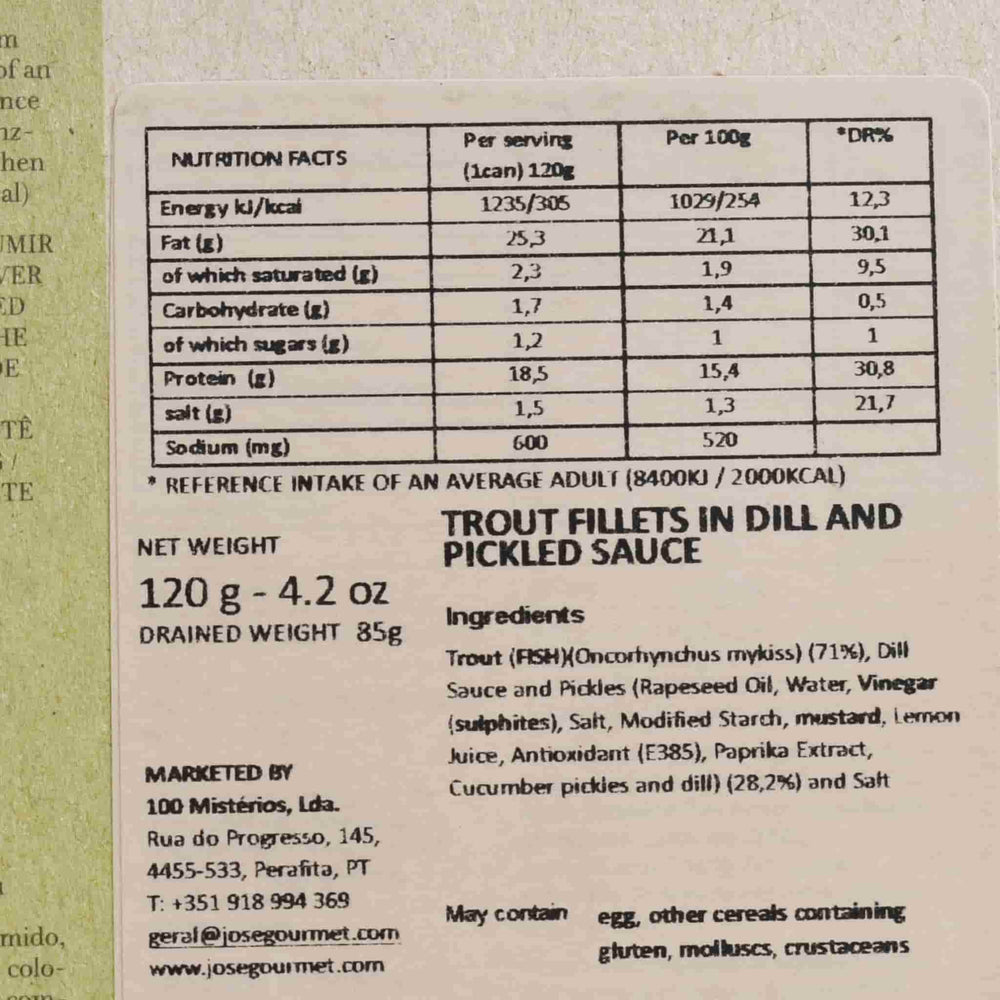 ABC+ Trout Fillets in Pickled Sauce, 120g Ingredients and Nutritional