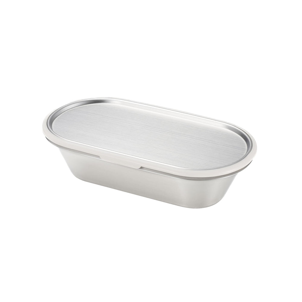 Japanese Grey Rim Stainless Steel Lunch Box, 21x11cm