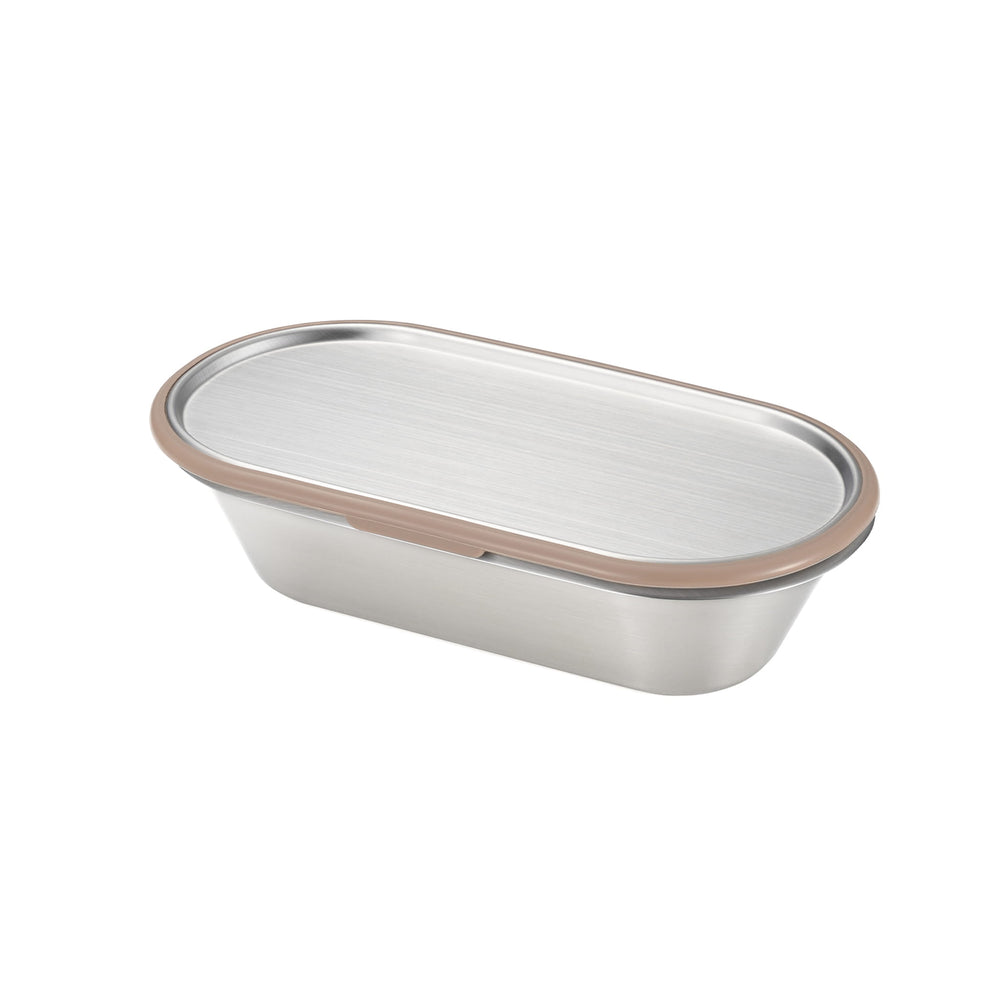 Japanese Brown Rim Stainless Steel Lunch Box, 21x11cm