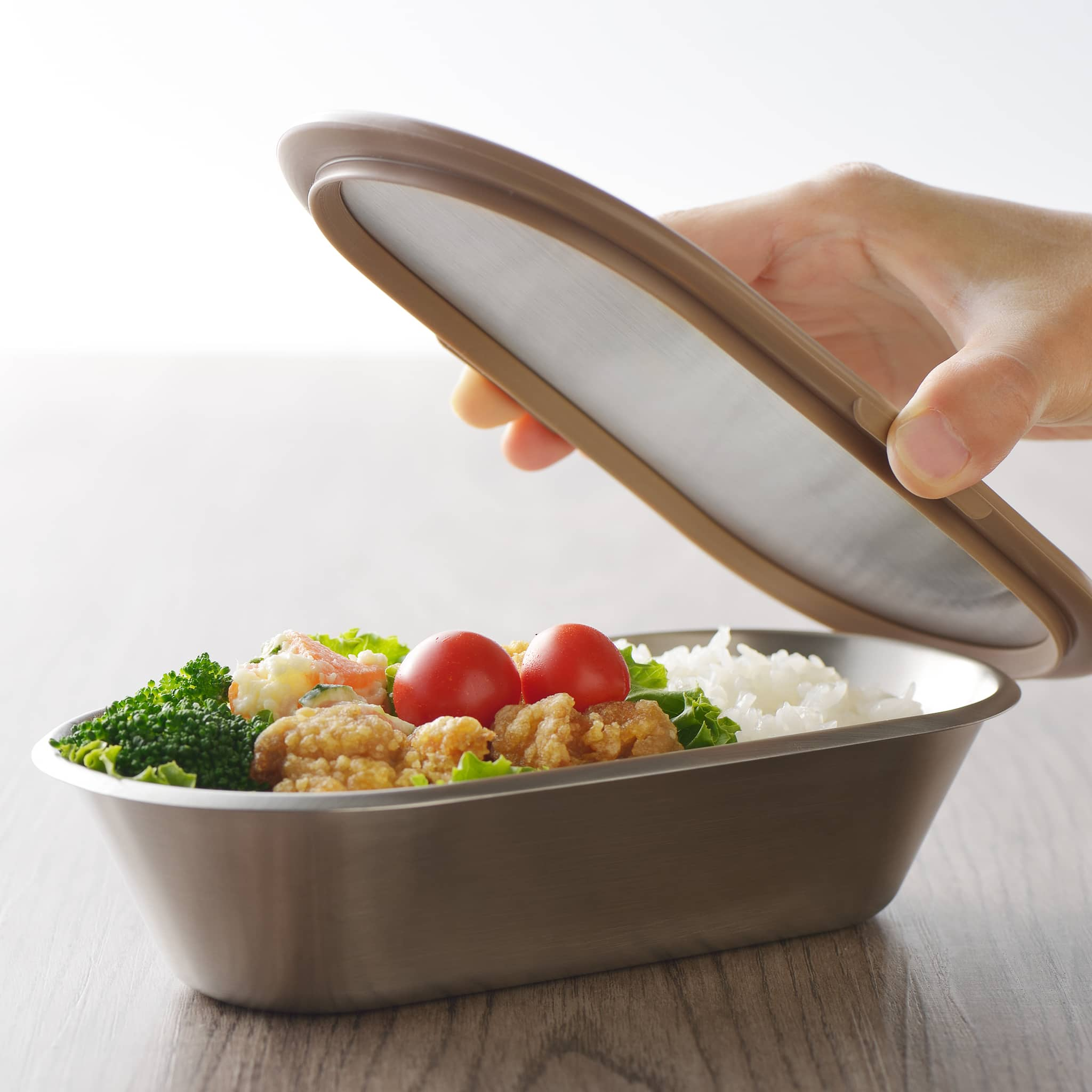 Japanese Brown Rim Stainless Steel Lunch Box, 21x11cm