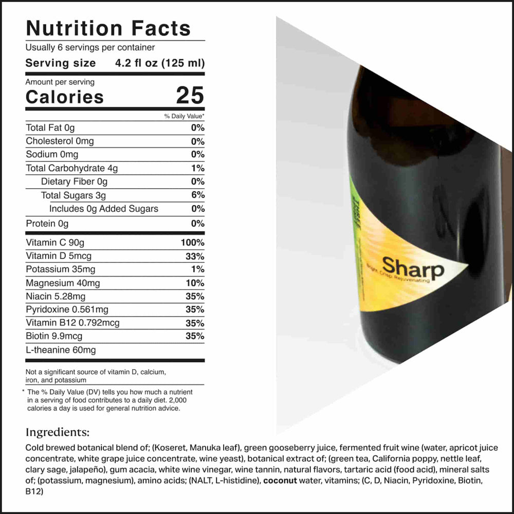 Three Spirit Drinks Blurred Vines Sharp 0% White Wine Spritz, 750ml Ingredients and Nutritional Information	
