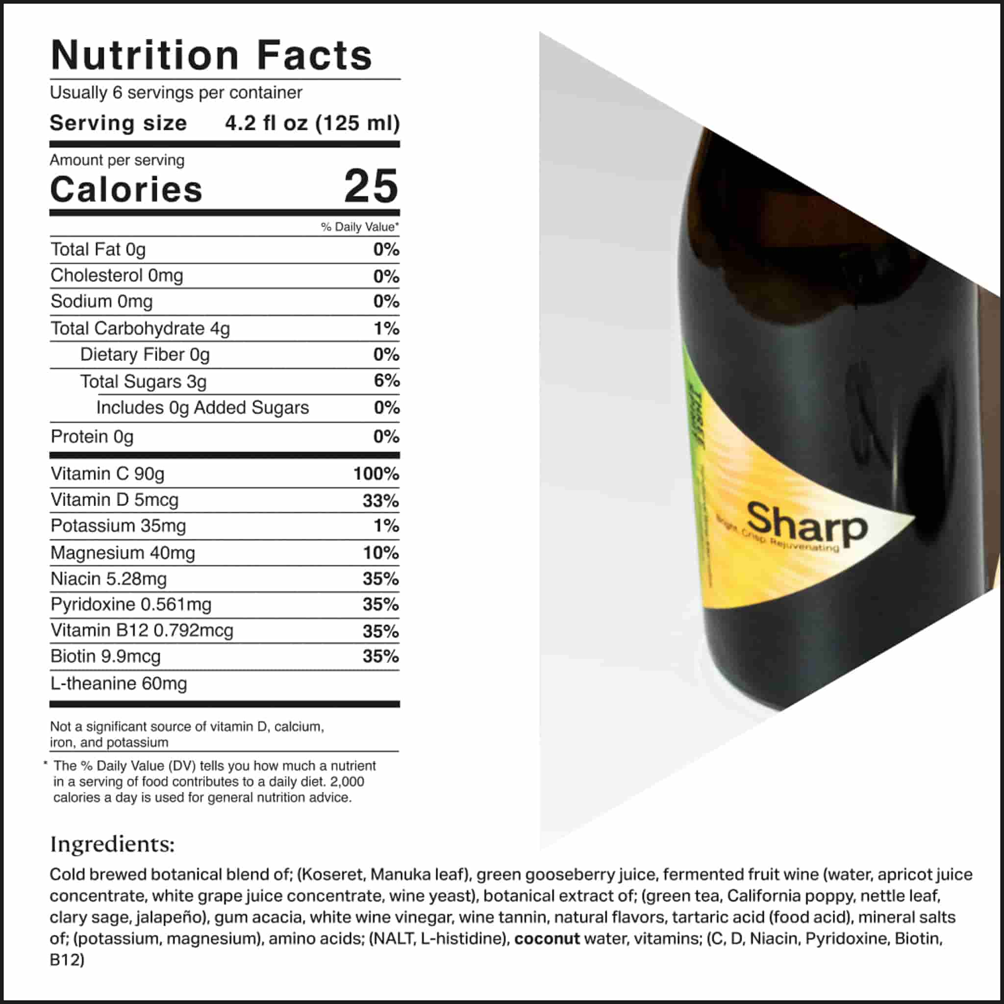 Three Spirit Drinks Blurred Vines Sharp 0% White Wine Spritz, 750ml Ingredients and Nutritional Information	
