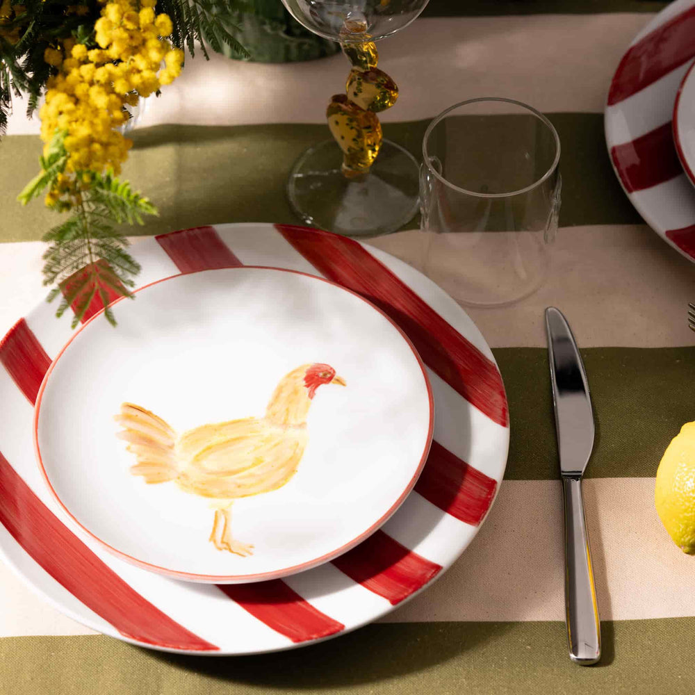 The Platera Striped Chicken Design Cotton Tablecloth, 150x250cm