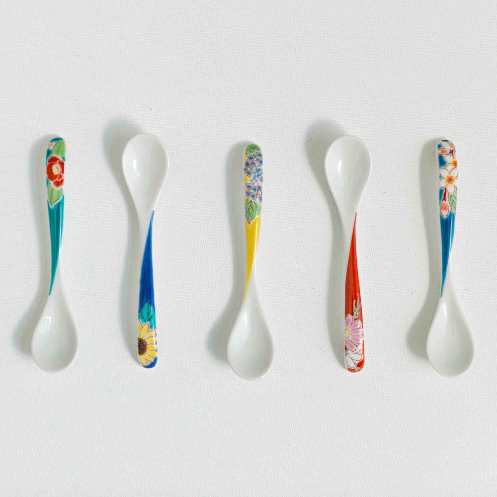 Seikou Porcelain Assorted Floral Tea Spoons, Set of 5