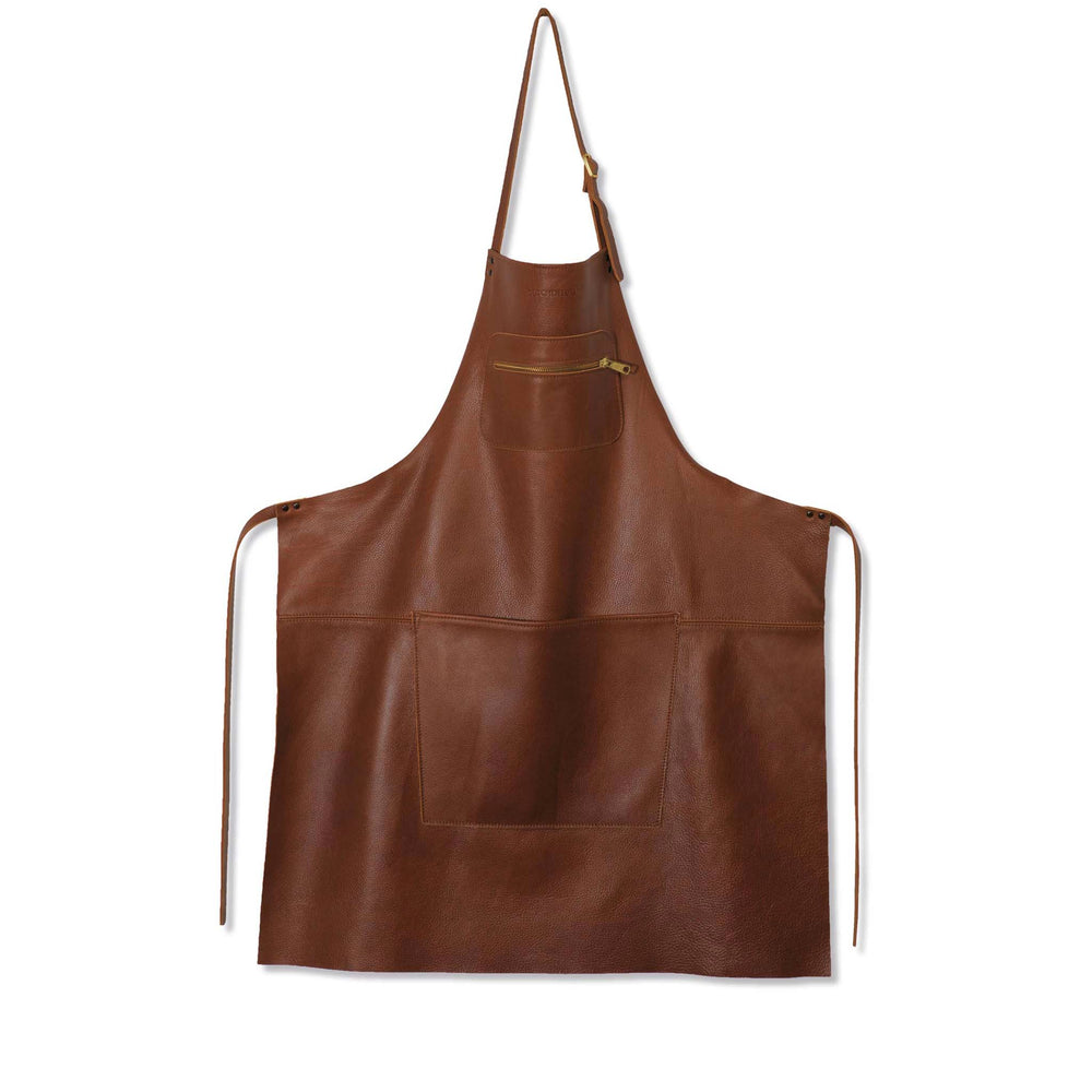 Dutchdeluxes Leather Zipper Apron in Classic Brown Cookware Kitchen Clothing