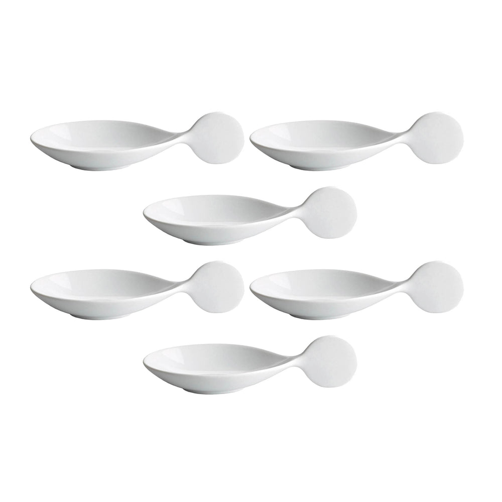 Pack of 6 Porcelain Canape Spoon with Circle Handle, 10cm