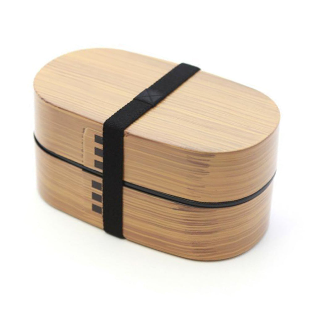 Wood Tone Double Layer Bento Box, 900ml