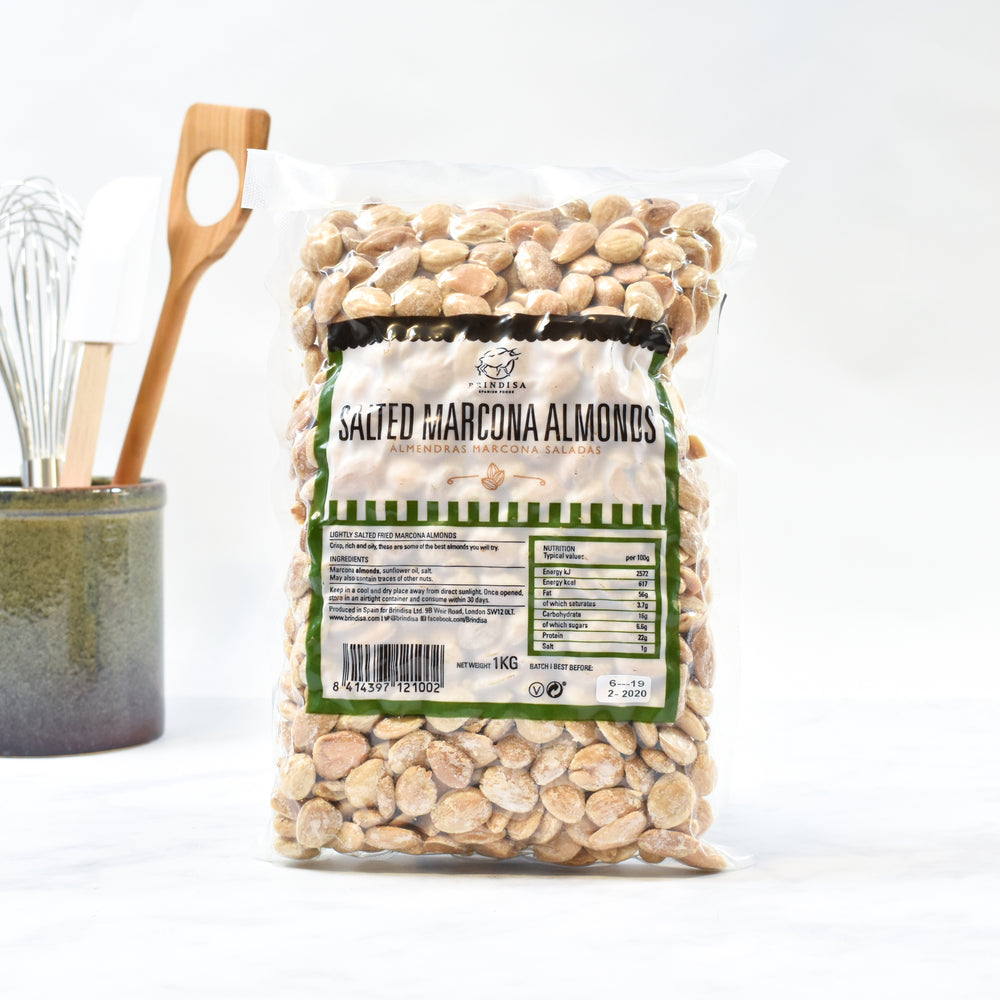 Brindisa Salted Marcona Almonds 1kg Ingredients Baking Ingredients Baking Nuts & Nut Pastes Spanish Food Lifestyle Packaging Shot