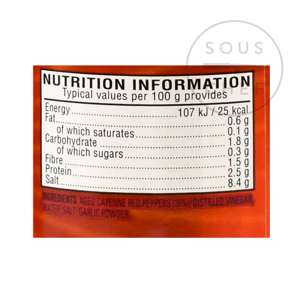 Frank's Red Hot Original Pepper Sauce 354ml nutritional information ingredients