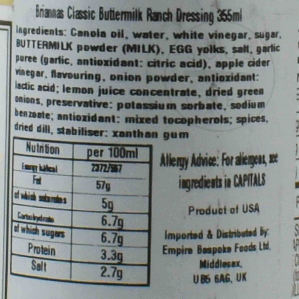 Briannas Ranch Dressing 355ml