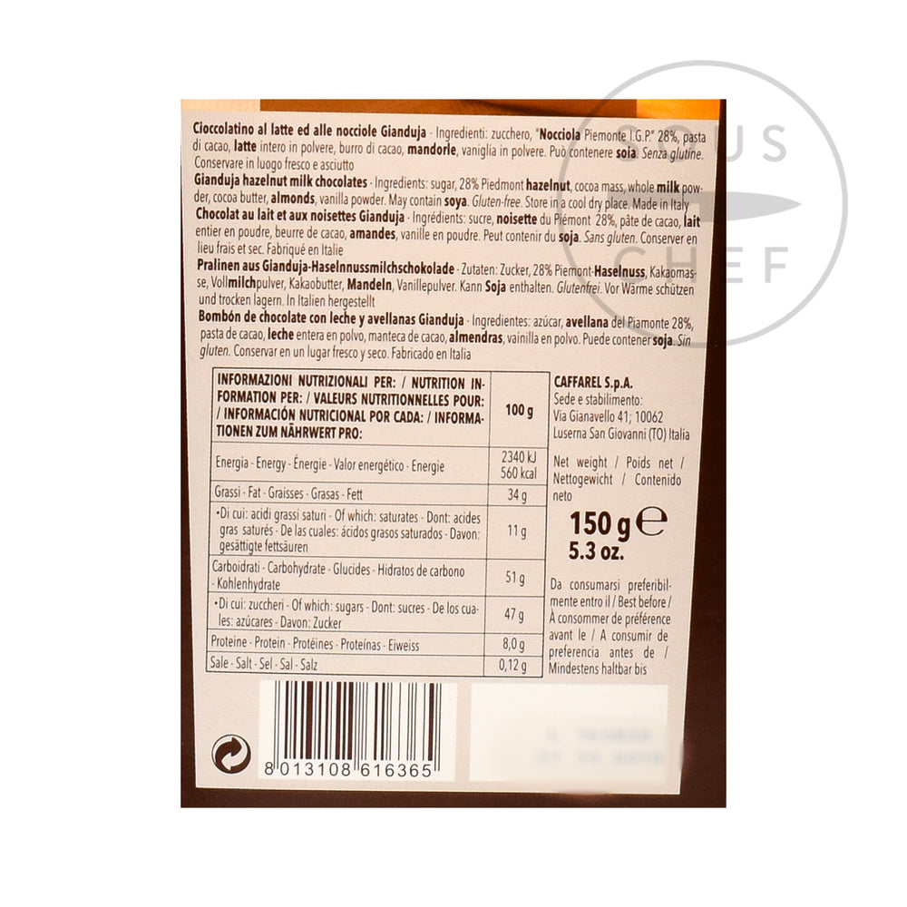 Caffarel Gianduia Window Ballotin 150g nutritional information ingredients