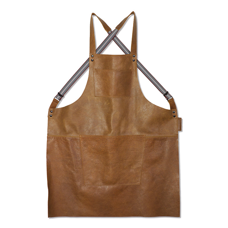 Dutchdeluxes Leather Suspender Apron in Vintage Camel Cookware Kitchen Clothing