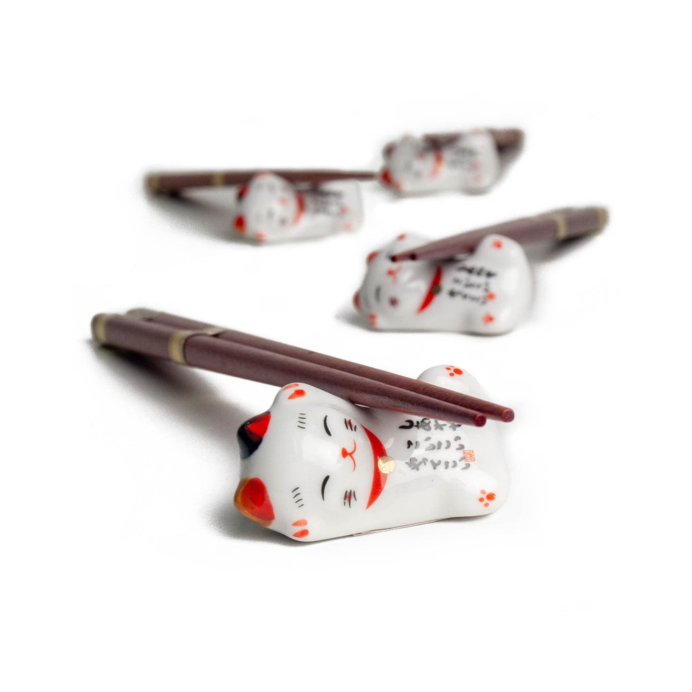 Lucky Cats Chopstick & Rest Set, 4 Pairs